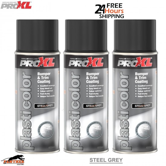 3x ProXL Plastic Coating 1K Steel Grey 400ml – Bumper & Trim Spray Paint