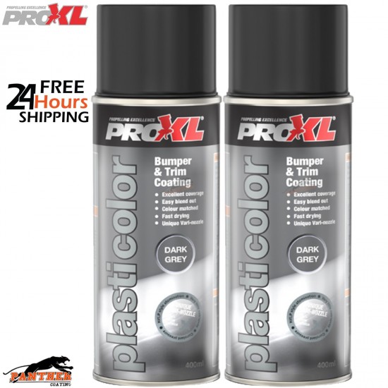 2x ProXL Plasticolor 400ml Aerosol Paint – Dark Grey Flexible Bumper & Trim Coat