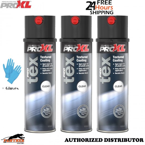 3x ProXL ProTex Clear 500ml Texture Coating Aerosol Bumper Plastic Trim +Gloves