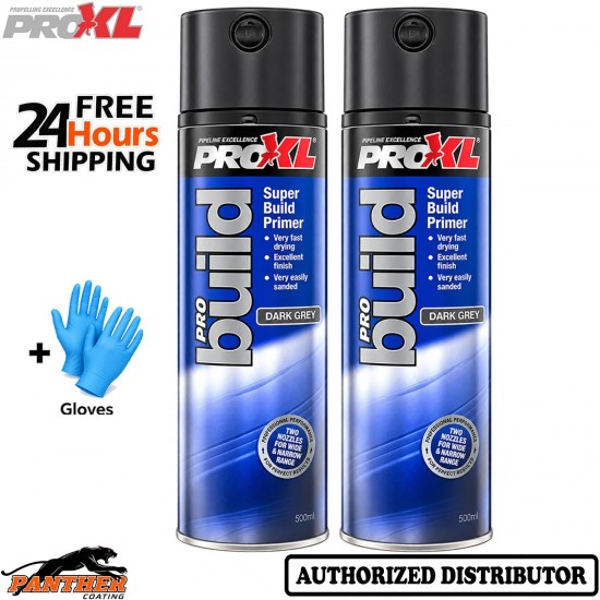 2x PRO XL 500ml ProBuild High Build Filler Primer Dark Grey Automotive +Gloves