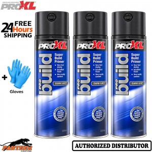 3x PRO XL ProBuild Dark Grey High Build Primer 500ml Filler Body Spray + Gloves