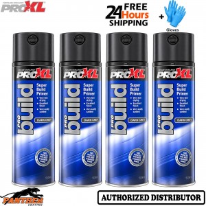 4x PRO XL High Build Filler Primer Dark Grey 500ml Aerosol Body Repair + Gloves