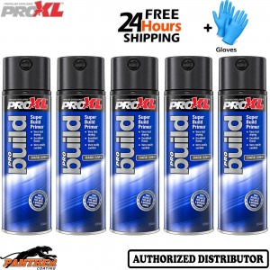5x PRO XL ProBuild 500ml High Build Filler Primer Dark Grey Auto Aerosol +Gloves