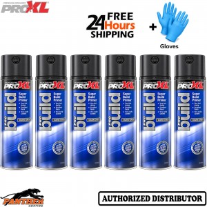 6x PRO XL ProBuild High Build Filler Primer 500ml Dark Grey Aerosol Spray+Gloves