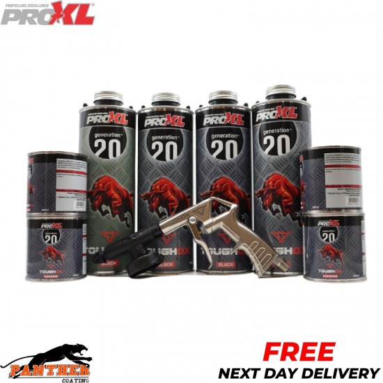 Proxl Black 4 Bottle Kit Tough Truck Bed Liner Coating + Schutz Spray Gun