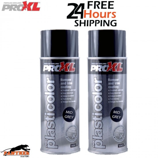 2 x PROXL PRO PLASTICOLOR BUMPER TRIM PAINT AEROSOL 400ML - PC5MG MID GREY