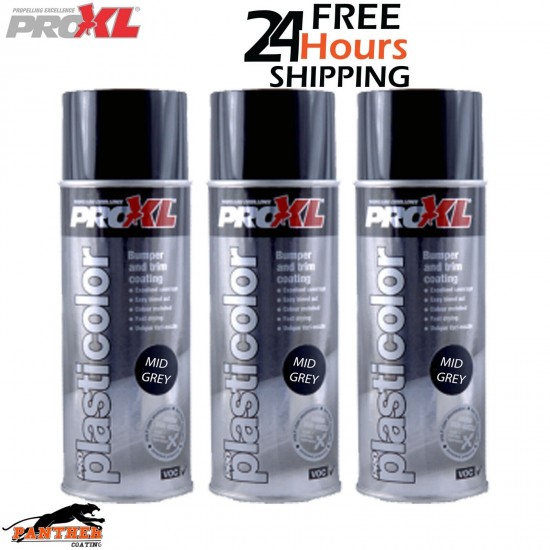 3 x PROXL PRO PLASTICOLOR BUMPER TRIM PAINT AEROSOL 400ML - PC5MG MID GREY