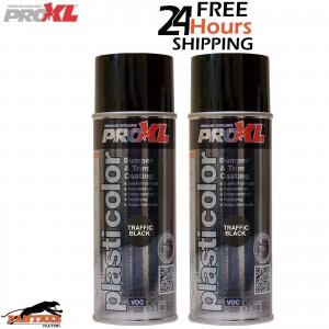 2x PRO XL PRO PLASTICOLOR BUMPER TRIM PAINT AEROSOL 400ML- PC5TB TRAFFIC BLACK