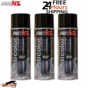 3x PRO XL PRO PLASTICOLOR BUMPER TRIM PAINT AEROSOL 400ML- PC5TB TRAFFIC BLACK