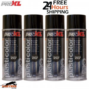 4x PRO XL PRO PLASTICOLOR BUMPER TRIM PAINT AEROSOL 400ML- PC5TB TRAFFIC BLACK