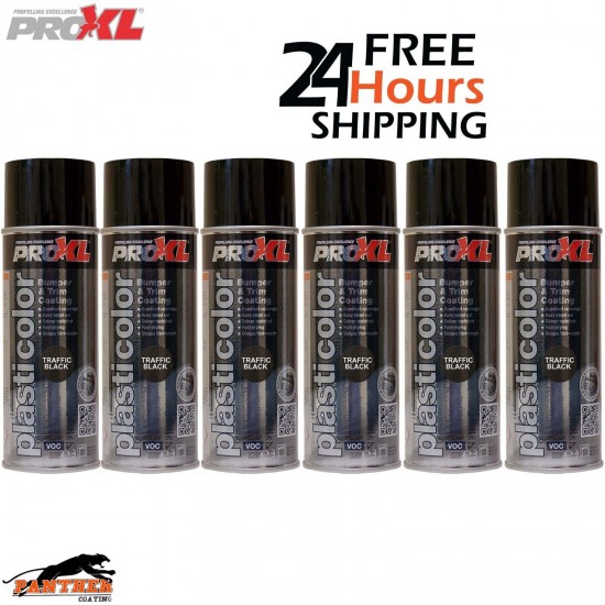 6x PRO XL PRO PLASTICOLOR BUMPER TRIM PAINT AEROSOL 400ML- PC5TB TRAFFIC BLACK