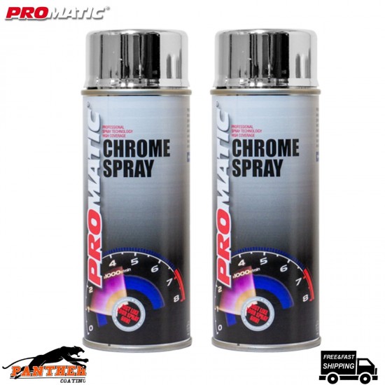 2 x Promatic Chrome Spray Paint Aerosol 400ml - Free Delivery
