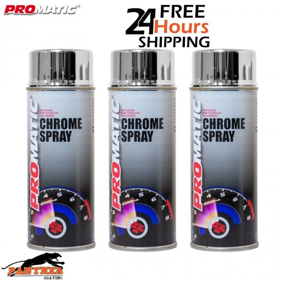 3 x Promatic Chrome Spray Paint Aerosol 400ml - Free Delivery