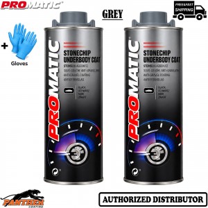 2X Promatic Stone Chip Grey 1L Car Underbody Anti Corrosion Coating +Gloves