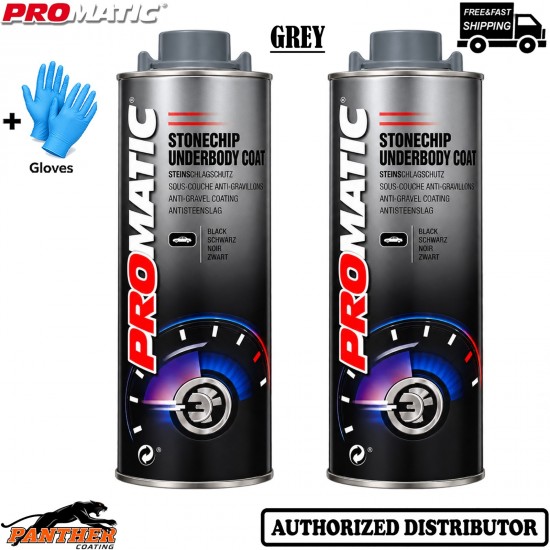2X Promatic Stone Chip Grey 1L Car Underbody Anti Corrosion Coating +Gloves