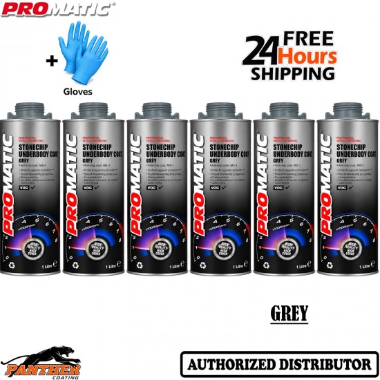 6X Promatic Grey Stonechip 1L Car Underbody Anti Corrosion Coating + Gloves