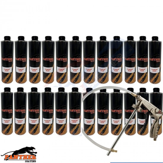 24X PANTHER COATING STONECHIP BLACK UNDERBODY - 1 LITRE + UNDERBODY COATING GUN
