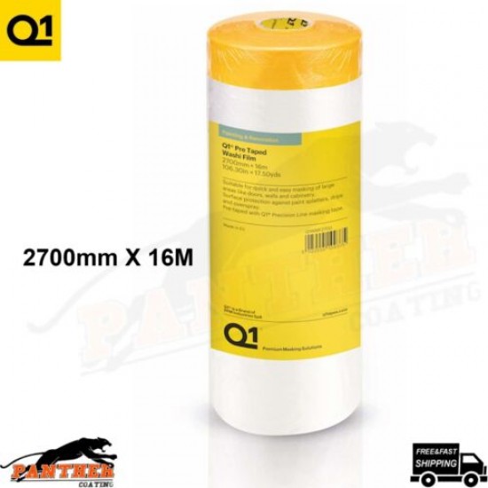Q1 PRE TAPED WASHI MASKING FILM 2700mm X 16M Surface Paint Protection Indoor