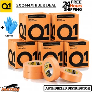 Q1 Orange Masking Tape 24mm High Performance 120C 5 Box Bulk Deal + Gloves