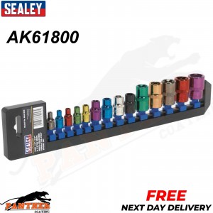 Sealey AK61800 Trx Socket Set 1/4" 3/8" And 1/2" Sq Drive E4-E24 14 Pcs Coloured