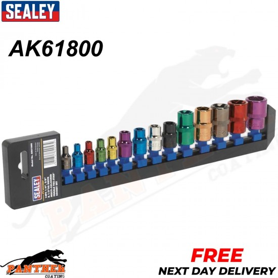 Sealey AK61800 Trx Socket Set 1/4" 3/8" And 1/2" Sq Drive E4-E24 14 Pcs Coloured