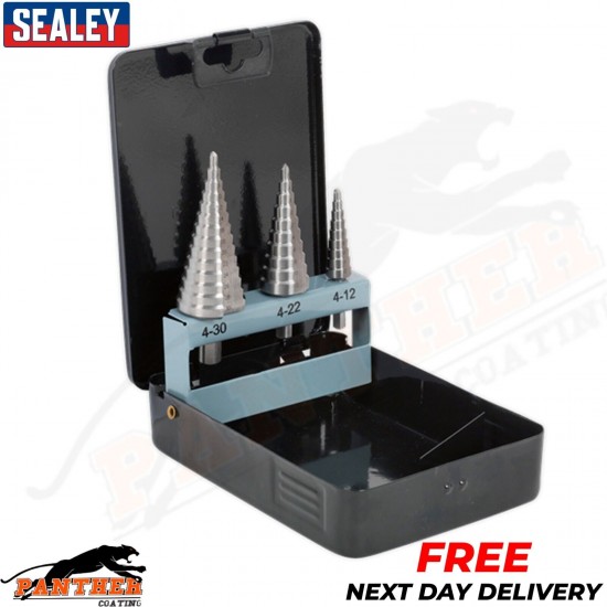 Sealey AK4746 3pc Double Flute HSS 4341 Step Drill Bit Set