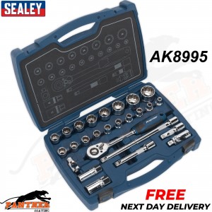 Sealey AK8995 Walldrive Metric Socket Set, 1/2" Square Drive, 12PT, 26 Pieces