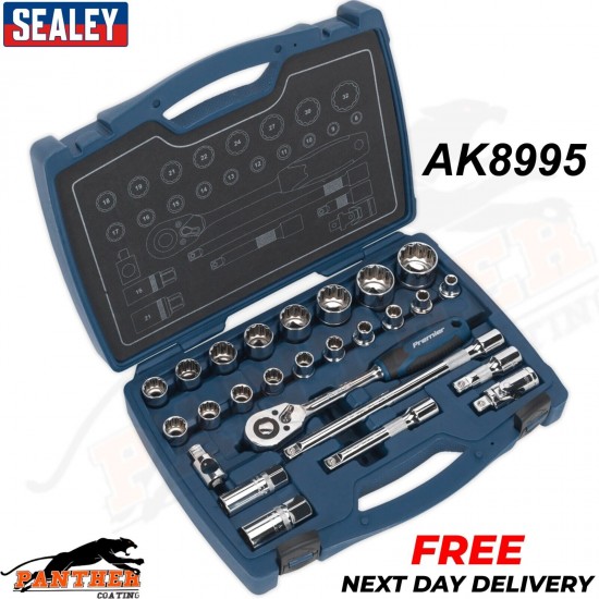 Sealey AK8995 Walldrive Metric Socket Set, 1/2" Square Drive, 12PT, 26 Pieces