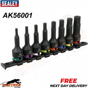 Sealey AK56001 8pc 1/2"Sq Drive Hex Impact Socket Bit Set