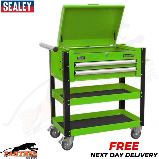 Sealey AP760MHV 2 Drawer Heavy Duty Tool Parts Trolley with Lockable Top Green