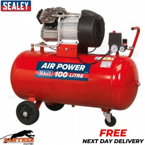 Sealey SAC10030 100 Litre 3HP Direct Drive Air Compressor V Twin Pump