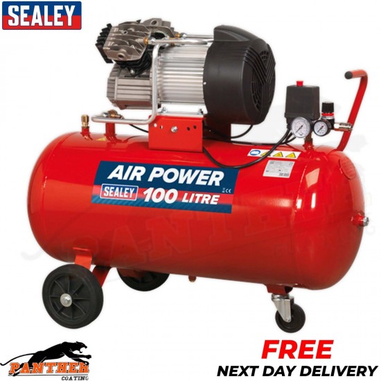 Sealey SAC10030 100 Litre 3HP Direct Drive Air Compressor V Twin Pump