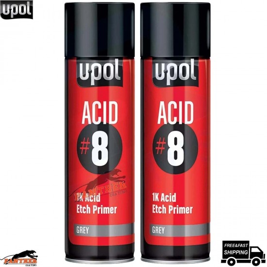 U-POL 2x ACID#8 1K Grey Etch Primer Aerosol – 450ml Car Paint Priming Spray