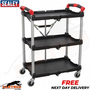 SEALEY CX314 Folding Workshop Garage Tool Storage Trolley Cart 3 Tier Shelf