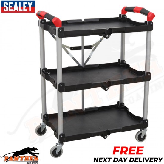 SEALEY CX314 Folding Workshop Garage Tool Storage Trolley Cart 3 Tier Shelf