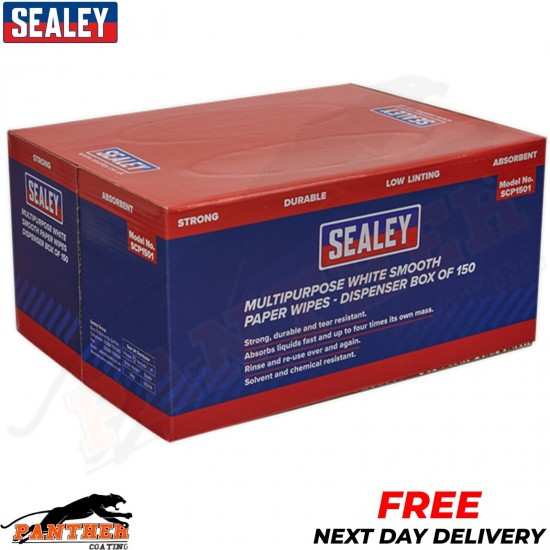 Sealey SCP1501 Multipurpose Paper Wipes in Dispenser Box Smooth White 150 Sheets