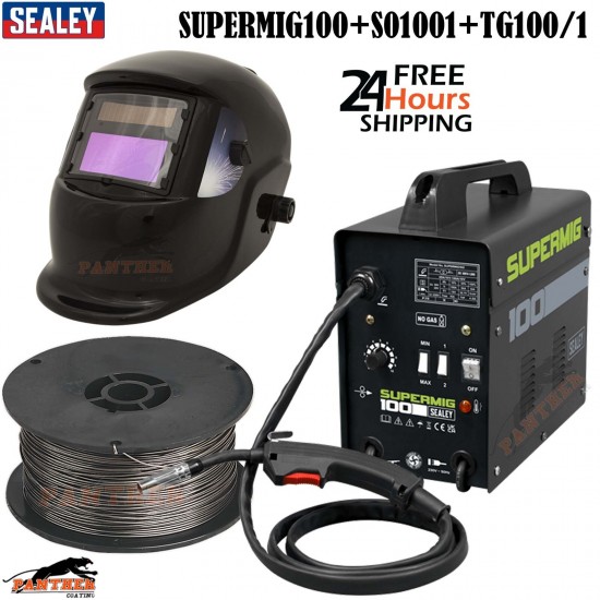 Sealey SUPERMIG100 Gasless MIG Welder 100A + S01001 Helmet & 0.9mm Flux Wire
