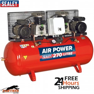 Sealey 270L Air Compressor Belt Drive SAC2276B 2x3hp Cast Cylinder Workshop Unit
