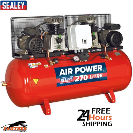 Sealey 270L Air Compressor Belt Drive SAC2276B 2x3hp Cast Cylinder Workshop Unit