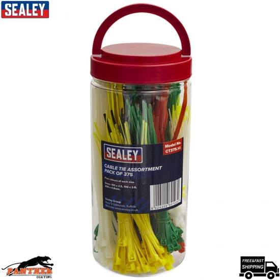 Sealey CT375 Cable Tie Assortment Pack 375pcs – Mixed Sizes Black & White