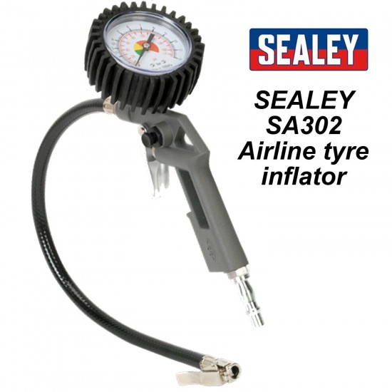 Air Line Tyre Inflator 0-175psi Sealey SA302 Pressure Gauge & 1/4" BSP Connector