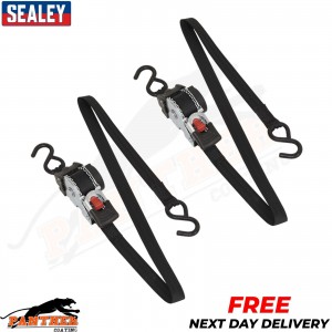 2X Auto Retract Ratchet Tie Down Strap Sealey ATD25301 25mm x 3 Metre + Hooks