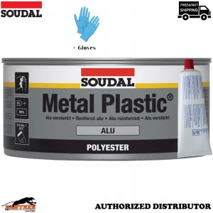 Soudal Metal Plastic 1kg Polyester Body Filler Extra Fine Car Repair + Gloves