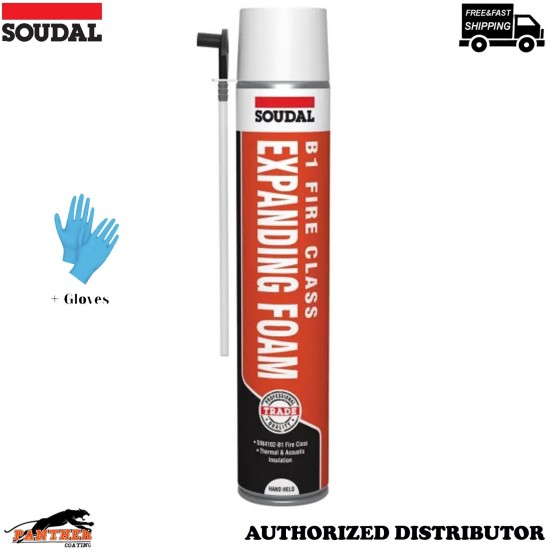 Soudal Trade Expanding Foam B1 750ml Fire Rated Hand Held PU Foam + Gloves