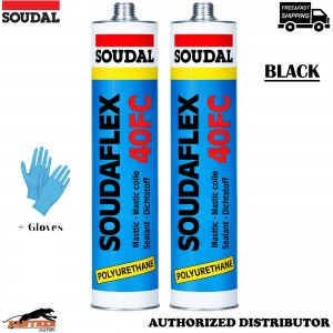 2x Soudal Soudaflex 40FC Black 310ml Concrete Construction Joint Sealant +Gloves