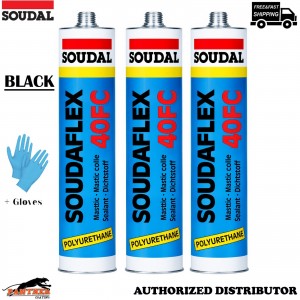 3x Soudal Soudaflex 40FC Black 310ml Fast Cure Construction Joint Sealant+Gloves