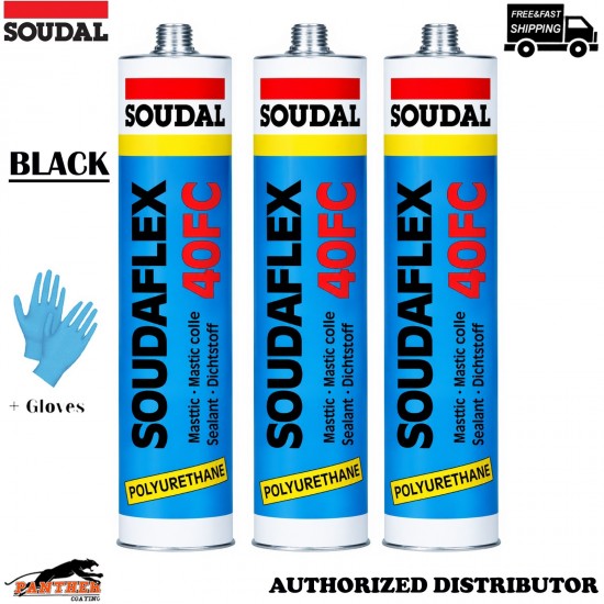 3x Soudal Soudaflex 40FC Black 310ml Fast Cure Construction Joint Sealant+Gloves