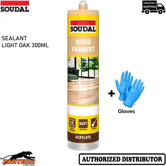 Soudal Parquet Sealant 300ml Light Oak Acrylic Wood Floor Gap Filler + Gloves