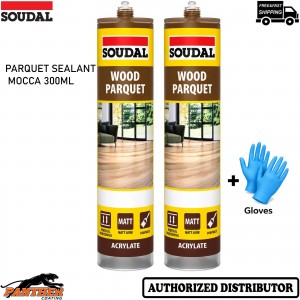2x Soudal Parquet Mocca 300ml Acrylic Wood Flooring Joint Sealant + Gloves