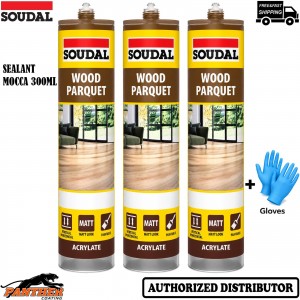3x Soudal Parquet Sealant 300ml Mocca Wood Flooring Joint Sealant + Gloves